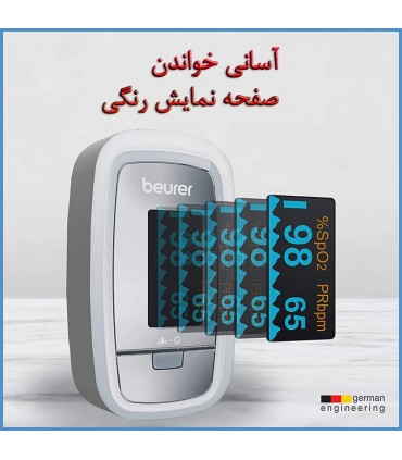 نمایشگر رنگی و خوانای دستگاه اکسیژن‌سنج خون بیورر