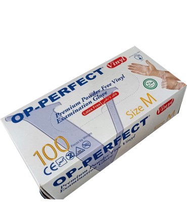 دستکش وینیل OP Perfect حریر 100 عددی | بدون لاتکس، AQL 1.5، شفاف