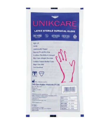 خرید دستکش جراحی لاتکس یونیک کر (UNIKCARE) | کم پودر و استریل